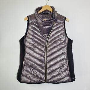 Calvin Klein Metallic Gray Quilted Puffer Vest with Black Side Panels